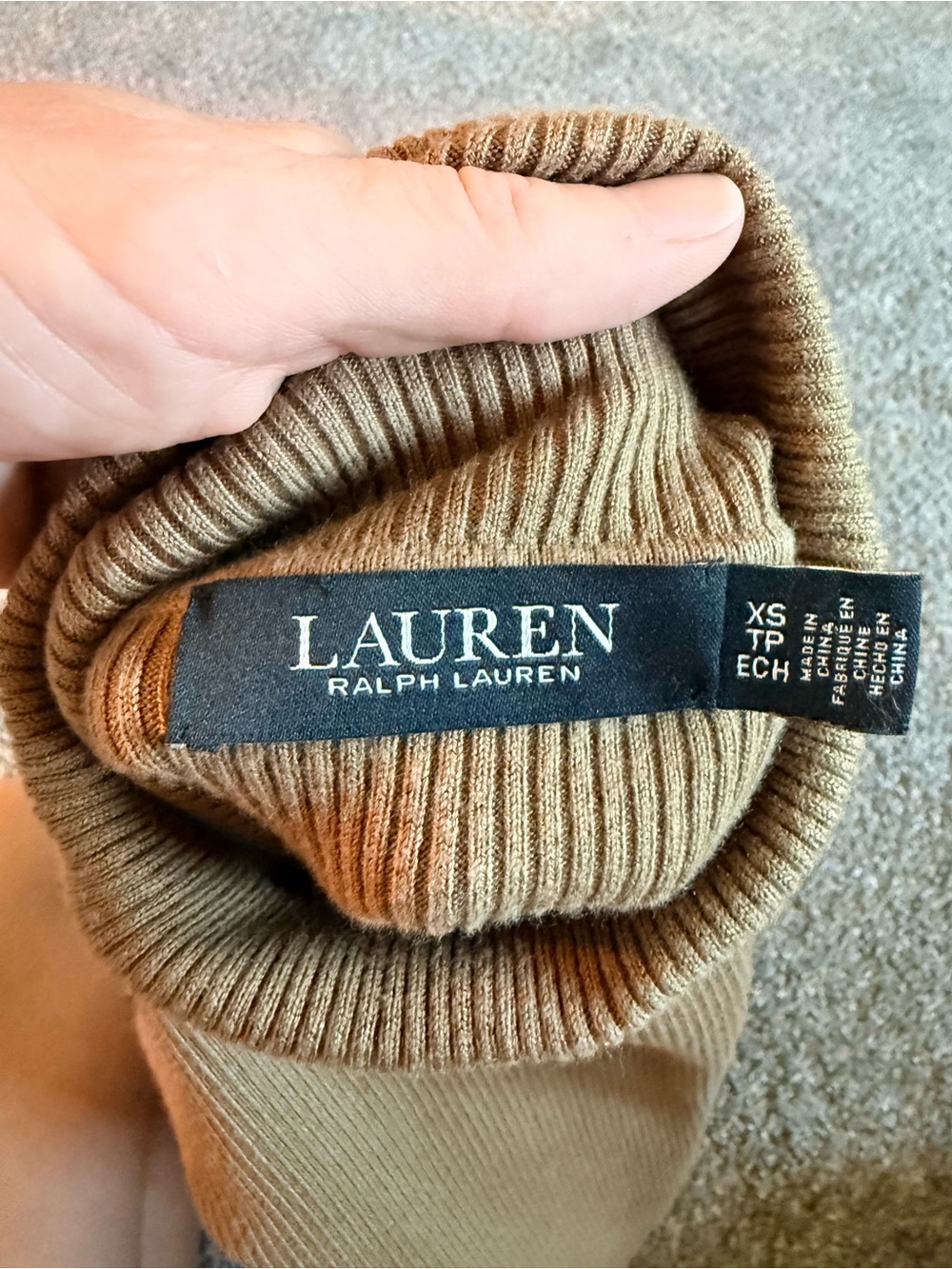 Ralph Lauren Camel Turtleneck Sweater with Brown Shoulder Patches - Picture 4 of 5